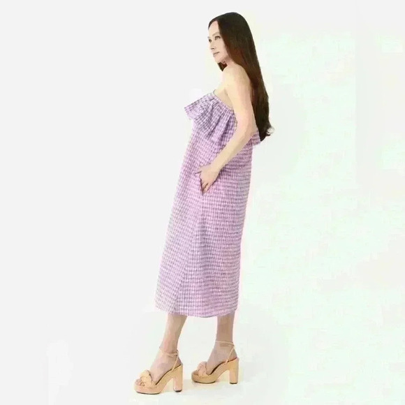 NEVER A WALLFLOWER Women's One-Shoulder MIDI Dress Purple Gingham Checkered Med - Picture 4 of 9